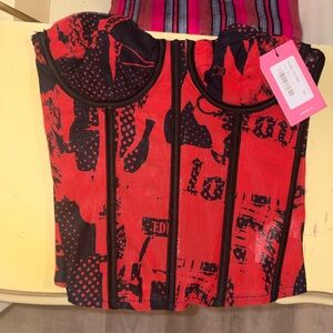 Edikted Red and Black Graphic zipped corset